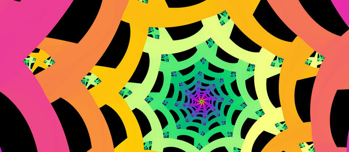 a spectrum of colours creating a web like tube vanishing to a central point